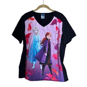 DISNEY | Women’s Frozen Movie Anna & Elsa Hospital Scrub Top Medium